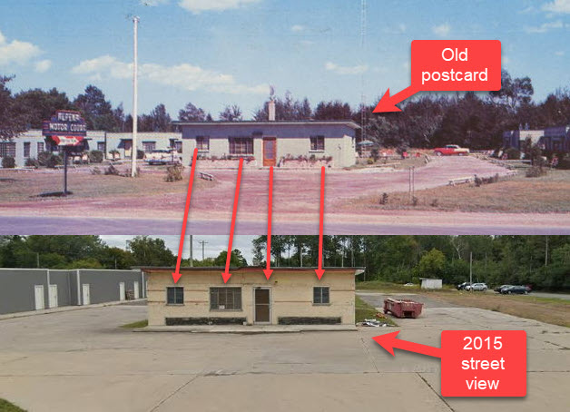 Alpena Motel (Alpena Motor Court) - Postcard Vs Street View (newer photo)